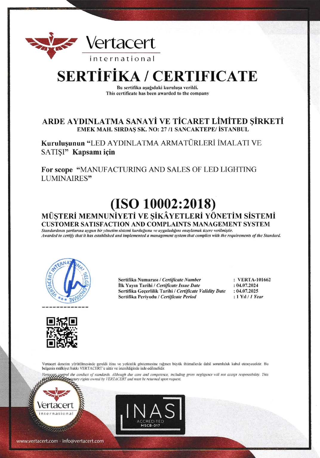 ISO-10002 Certificate